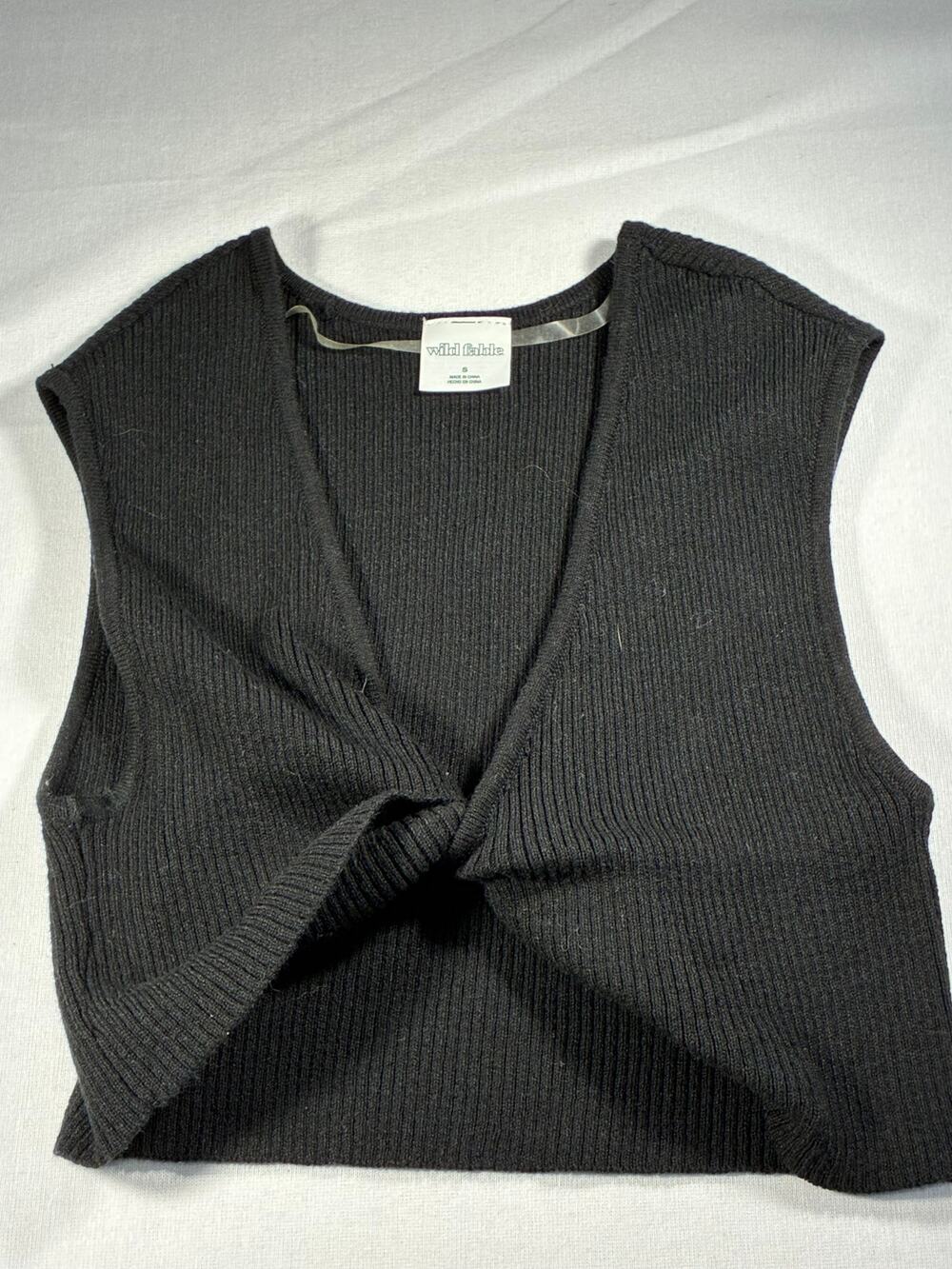 Wild Fable Black Ribbed Twist Front Crop Top S